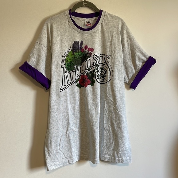 VTG 90s Tourist T-Shirt Single Stitch XL Gray Arkansas Graphic Crew Tee Retro - Picture 3 of 16
